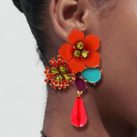 New! Anthropologie Colorful Floral Statement Earrings - Picture 10 of 10